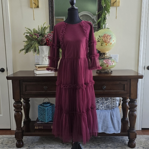 Dainty Jewells Burgundy Long Sleeve Dress - Picture 1 of 4